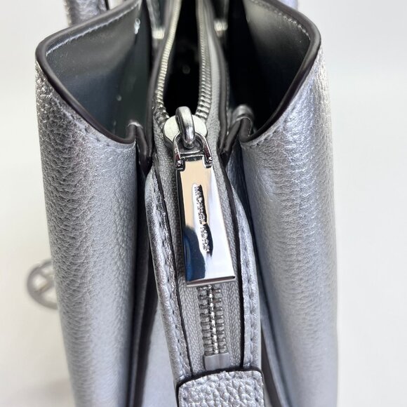 MICHAEL Michael Kors Ruthie Satchel Silver Leather Tote Elegant Handbag - Picture 10 of 13